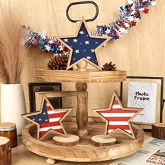 3Pcs Patriotic Wooden Star Decor American Flag Tabletop Ornament for 4th of July