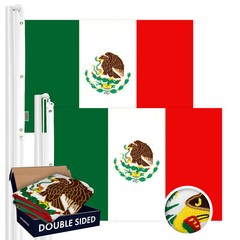 G128 2 Pack: Mexico Mexican Flag 5×8 Ft Double Sided Emb 210D Polyester 2-ply