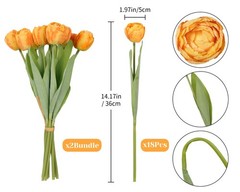 2 Bundles Artificial Tulips Flowers Orange Fake Silk Tulips Bouquet 18PCS Fau…