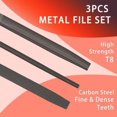 3Piece 8Inch Professional File Set, High Carbon Steel Metal Files with Flat/Ha