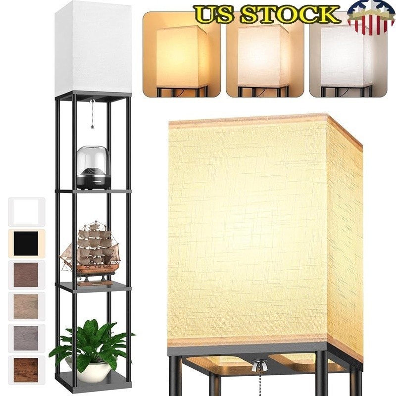 Tall Floor Lamp W/ Open Top 3 Color Temperature LED Bulb 3 Tier Shelf Storage US