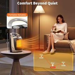 Portable Electric Space Heater with Thermostat, 1500W/750W Safe and Quiet Cerami
