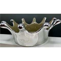 Lunares San Francisco Silver Splash Crown Bowl Silver Tone & Tan Enamel 7.5″