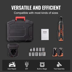 VEVOR Cordless Electric Ratchet Wrench Cordless Ratchet 3/8″ 12V 2 Batteries
