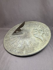VTG BRASS 9” Sundial I Count None But Sunny Hours Winged Hourglass Garden Patina