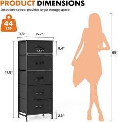 5 Drawer Dresser with Fabric Bins Sturdy Steel Frame Storage Organizer Chest