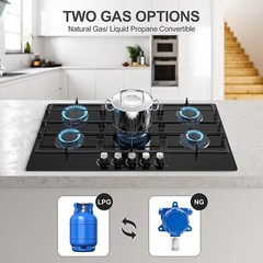 36 Inch Gas Stove Built-in Gas Cooktop Tempered Glass Gas Hob NG/LPG Convertible