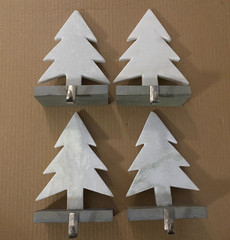 LOT OF 4 CHRISTMAS TREE SHAPED WOOD & MARBLE STOCKING HOLDERS 10.25″ TALL