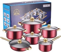 12 Piece Cookware Set Nonstick Pots and Pans Home Kitchen Cooking Non Stick, Red