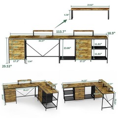 9.5FT L-Shaped Home Office Computer Desk 6 Drawers Monitor Stands Power Outlets