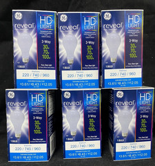 6 Bulbs GE REVEAL HD Lighting 3-WAY 30w-70w-100w A21 BULBS Radiant White