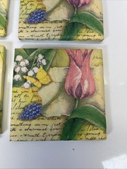 Set of 4 Ceramic Solid Coasters Flowers and Butterfly Fun Suare 4.25in