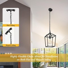 Elegant Farmhouse Black Pendant Light: Adjustable 49.4in Lantern for Any Room