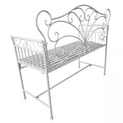 19.75 In. White Cast Iron Antique Outdoor Patio Garden Bench Seat-84B-077