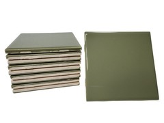 Avocado Green Ceramic Tile Shower Backsplash 4.25 in Subway Mid Century Modern