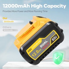 2X 12.0Ah Battery For DEWALT 20V 60V For DCB612 FLEXVOLT Li-Ion Battery DCB609-2