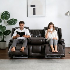 Recliner Sofa 3-seater Reclining Couch PU Leather Loveseat Home Theater Seating