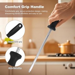 12 Inches Knife Sharpening Steel Rod, High Carbon Steel Honing Rod with 9 Inches