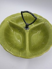 Vintage 60’s Lane & Co. California Chartreuse Green Divided Candy Nut Dish Bowl