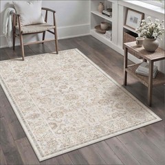 3×5 Machine Washable Area Rugs Vintage Grey – Neutral Non Slip Stain Resistan…
