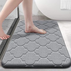 Embossed Bathroom Bath Mat Non Slip Absorbent Thick Sponge Rug 50x80cm Gray