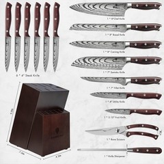 SANMEHO 16-Piece Stainless Steel Knife Block Set Knives+Sharpener