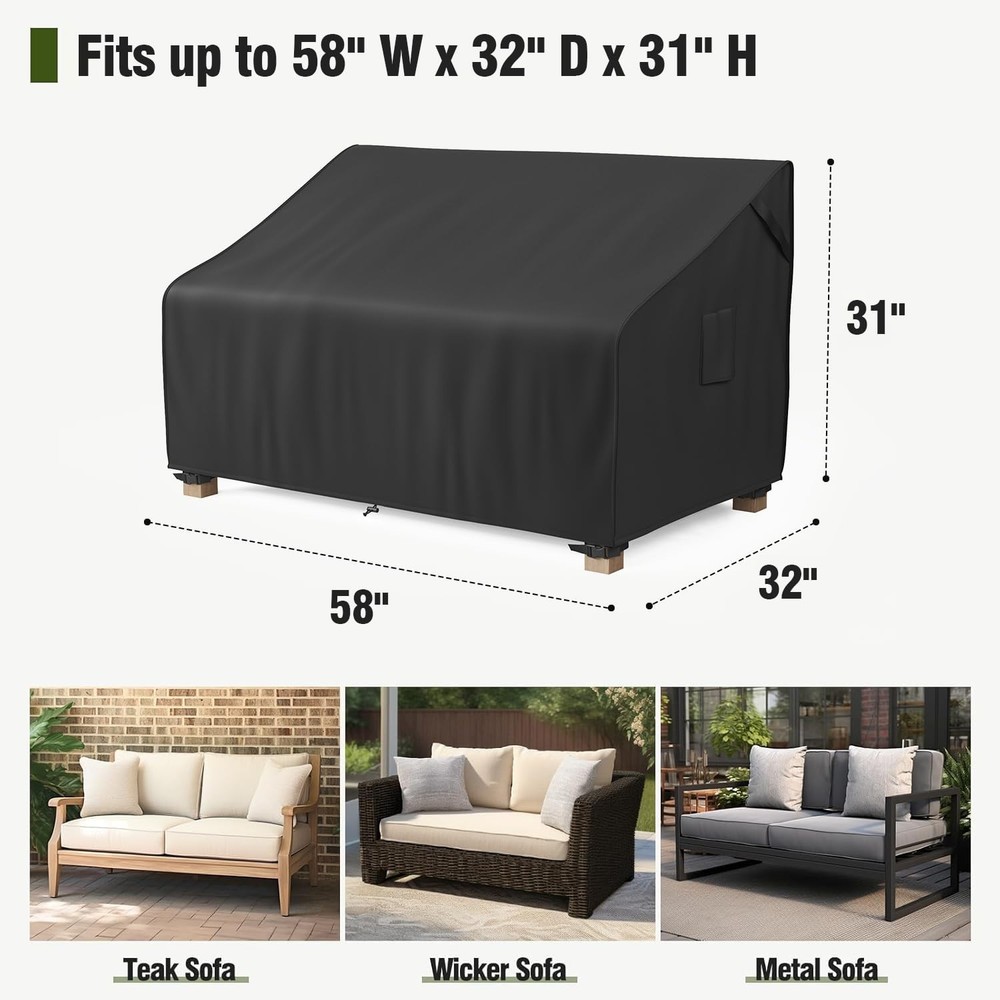 58In 2-Seater Loveseat Cover Waterproof Outdoor Couch Heavy Duty Black & Brown