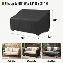 58In 2-Seater Loveseat Cover Waterproof Outdoor Couch Heavy Duty Black & Brown
