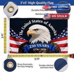 3 Ply 250 Years America Flag – Double Sided Patriotic Eagle 3 X 5 Ft Anniversary
