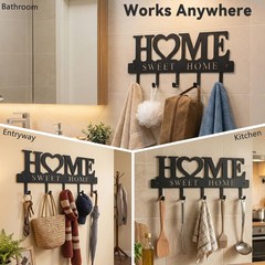Entryway Wall Key Holder 5 Hooks Metal Key Rack Sweet Home Black 9.8in