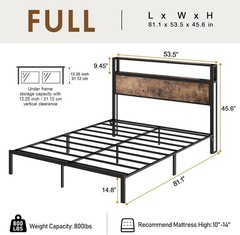 King Queen Full 4 Drawers Platform Bed Frame with LED Light, Charging Station