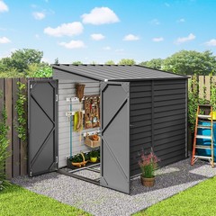 4.6′ x 9′ Metal Outdoor Storage Shed with Lockable Doors, Dark Gray