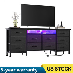 TV Stand for 65, 70, 75 Inch TV 10 Drawer Long Dresser w Power Outlets LED Light