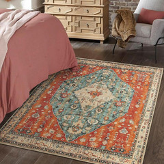 Felice Boho Tribal Square 4X4 Washable Rug, Soft Living Room Kitchen Entry Rugs