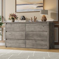 ✅GarveeHome 6 Drawer Dresser for Bedroom, Wide Wood Chest of Drawers Handle Free