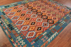 Geometric Kilim Southwestern Area Rug 8×11 Hand-woven Wool Carpet for Any Room