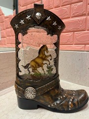 10.25-inch LED Lighted Cowboy Boot Spinning Water Globe Lantern Western Decor