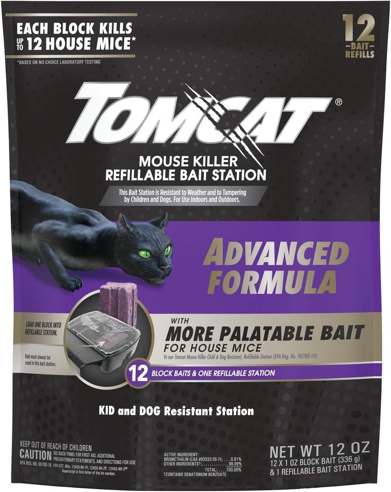 Tomcat Advanced Formula Mouse Killer with Refillable Bait Station + 12 Refills