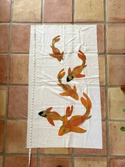 Alfred Shaheen Hand Painted Koi Textile Panel 45″ X 26.5″ Signed Mid Century