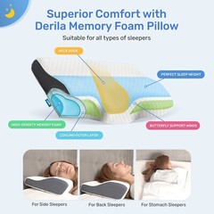 | DERILA® | Memory Foam Contour Pillow | Ergonomic Design for Neck Pain, Snoring