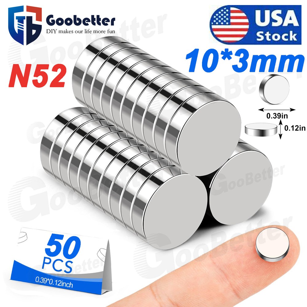 50pcs 10x3mm Rare Earth Magnets Neodymium Strong Round Disc Fridge Magnet N52