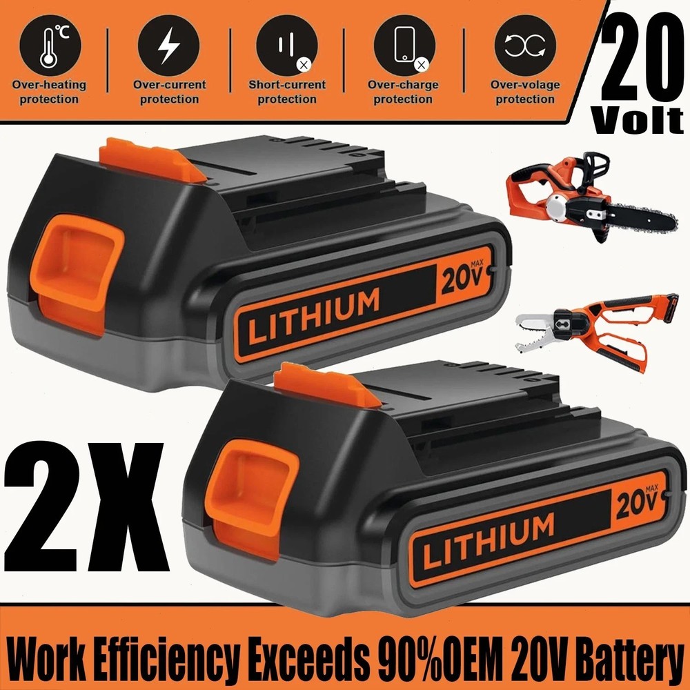 2PACK 20V Lithium-ion 1.5Ah Battery for BLACK DECKER 20 Volt LBXR20 LBX20 LB20