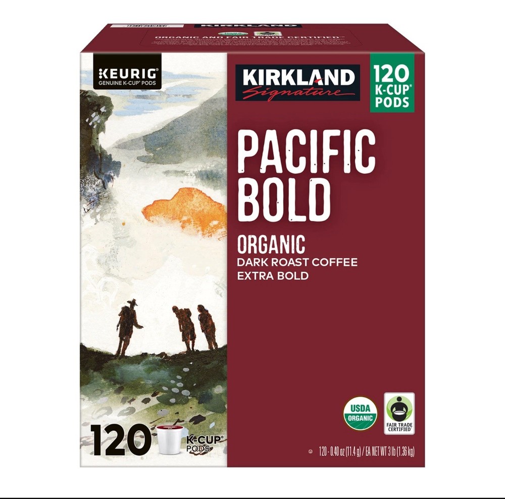 Kirkland Signature PACIFIC BOLD Organic Dark Roast Coffee – 120 Count K-Cup Pods