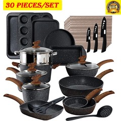 30 Pieces Cookware Set Nonstick Granite Coated Pots and Pans Set Bakeware Set