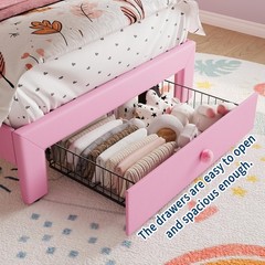 Twin Size Upholstered Bed Frame w/ Storage Drawer & LED Headboard for Kids/Girls