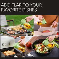 2-in-1 Oil Dispenser & Sprayer 16oz Glass Bottle Food-grade For Kitchen & BBQ