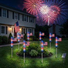 8Pcs Solar American LED Flag Stake Lights Set for 4th of July Garden Yard Decor