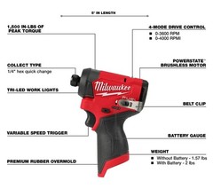 Milwaukee M12 3453-20 FUEL 1/4″ Hex Impact Driver GEN 3 12V Cordless