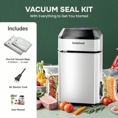 InstaSeal Airtight Double Seal Compact Upright Bag Food Vacuum Sealer w/ 12 Bags