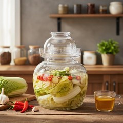 1.5L Glass Jar with Lid Fermentation Jar, Traditional Fermenting Kit Crock with